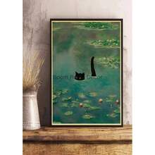 1pc Wall Arts Posters Optional Frame Vintage Van Gogh Monet Waterlily Black Cat Posters Coffee Stickers Kraft Paper Living Community Bar Art Painting Home Room Decoration ,Wall Art With Frame - Multicolor - View 19