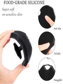 3pcs Silicone Body Brush Set, Includes 1 Long Handle Back Scrubber, 1 Hair Wash Brush, And 1 Face Brush With Non-Slip Handles, Powerful Cleaning And Soft Bristles For Deep Cleansing And Exfoliating, Suitable For Bathroom, Cleaning And Massage Tools - Multicolor - View 6