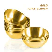 1/4/8/12 包 3.2 英寸不锈钢酱料碟迷你独立碟子碗圆形调味碟寿司蘸料碗开胃菜盘，金色，厨房，圣诞礼物，学校用品