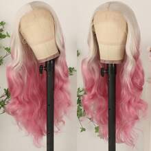 13X4 Free Part Ombre Pink Body Wave Synthetic Lace Front Wigs For Women 28 Inch Long Wavy Hair Wigs Glueless Soft Pink Ombre Colored Wigs Heat Resistant Christmas Wig Natural Long Wave Lace Front Wigs For Daily Party Cosplay Use - 漸層粉紅色 - 查看 3