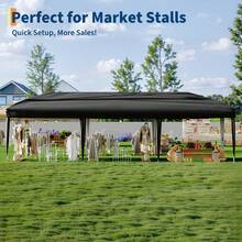 10x30 Pop Up Canopy,Heavy Duty Outdoor Canopy Tent With Portable Roller Bag - 3 Adjustable Height, 4 Weight Bags, 8 Stakes & 6 Guy Ropes Included - Black - View 3