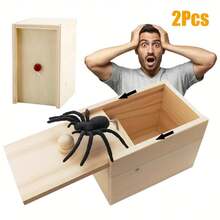 Cajas de broma de araña de madera hechas a mano - Juguetes de intimidación realistas con arañas negras móviles, perfectos para Halloween y bromas del Día de los Inocentes, generador de risa sin necesidad de batería - Multicolor - Ver 4