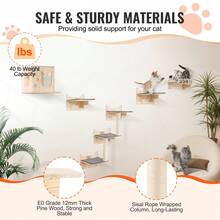 Wall Mounted Cat Shelves, Cat Wall Shelves And Perches With Jumping Boards, Nest, Barrier Board & Cat Tree, Cat Floating Furniture Up To 40 Lbs For Sleeping, Playing, Climbing, Set Of 5 - Bộ 5 món bằng gỗ nguyên khối - Xem 3