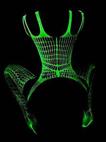 Sexy Lingerie, 1 Piece Of Women's Luminous Fishing Net Sock Jumpsuit, Luminous Fishing Net Bodysuit, Transparent Camisole Fishing Net Socks, Sexy Full Body Fishing Net Lingerie, Women's Jumpsuit, Nightclub Costume, Music Festival Costume, Role-Playing Costume