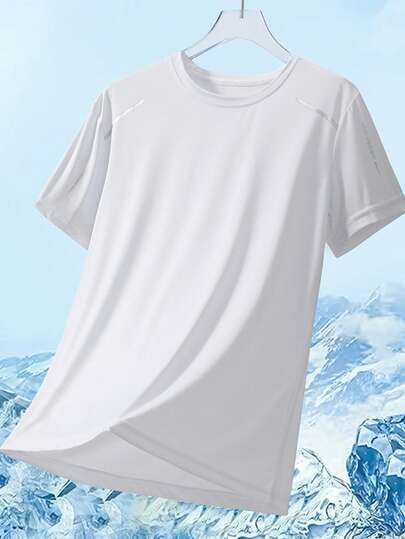 Camiseta feminina de secagem rápida, 1 peça, de seda gelada, gola redonda, manga curta, elástica, absorvente de suor e secagem rápida, adequada para treinamento físico feminino