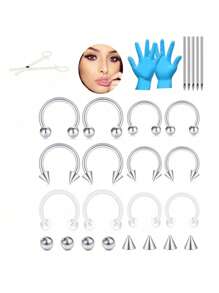 31-33PCS Septum Piercing Kit,16G Surgical Steel Mixed-Size Nose Septum Retainer Rings 14G Piercing Needles Kit Horseshoe Cartilage Helix Tragus Earring Hoop Eyebrow Retainer