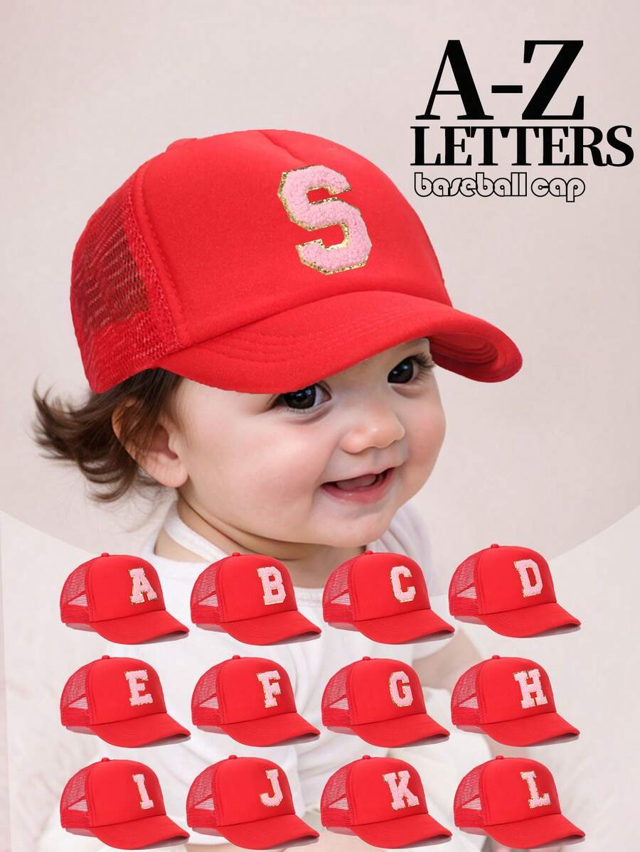 1 pieza Gorra de béisbol de ala suave rosa para bebé y niño pequeño, elegante y versátil, apta para niños y niñas, para salidas diarias de verano, gorras con visera - Rojo - Ver 1