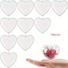 10pcs Transparent Acrylic Candy Boxes, Fillable Clear Heart-Shaped Ornaments Balls,Suitable For Christmas Tree Decoration, Wedding Party Home Hanging Decoration , Valentine's Day DIY Plastic Gifts Boxes Baubles