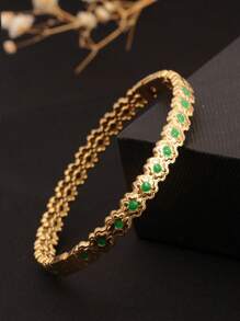1pc Stainless Steel 18K Gold Plated Heart & Flower Oil Drop Design Cuff Bracelet, Elegant Vintage Fashion Versatile Accessory For Women, Suitable For Daily Wear, Party, Outdoor, Gift For Girlfriend/Wife