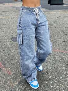 Women's Plus Size Pocketed Loose Straight Leg Jeans - Light Wash - View 5