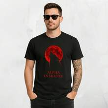 Camiseta "Alpha In Silence" - Gráfico de lobo negro - Camiseta de luna roja lunar - Regalo con estética genial de alpha para él - Negro - Ver 1