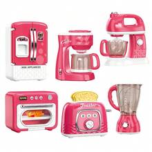 厨房电器玩具套装，包含咖啡机、搅拌机、搅拌器和烤面包机，具有逼真的灯光和声音，适合 4-8 岁儿童，洋红色 - 彩色 - 查看 8