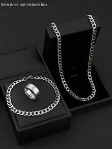 3 件套银色链手链、项链和戒指套装，适合日常佩戴和度假，是送给他的最佳生日礼物 - 銀色 - 查看 1