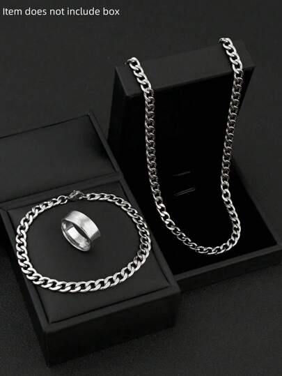 3 件套银色链手链、项链和戒指套装，适合日常佩戴和度假，是送给他的最佳生日礼物