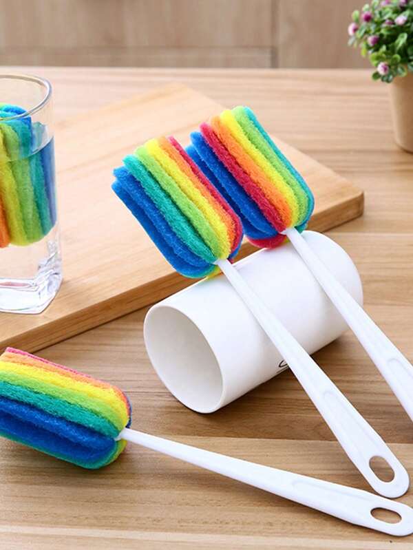 5pcs Colorful Long Handle Cup Brushes, Bottle Cleaning Brushes, Cleaning Sponges, Suitable For Mugs, Insulated Cups