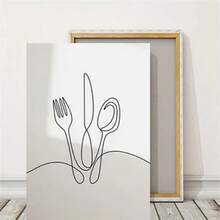 1Pc/3Pcs Modern Minimalist Line Art Canvas Prints Set - Black And White Aesthetic Decor For Dining Room, Kitchen, Living Room - Art Deco Style Posters Featuring Cutlery, Wine, Cheese, Coffee - Indoor Wall Hanging Decor For Restaurants And Home Spaces Optional Frame ,Wall Art With Frame - Multicolor - View 5