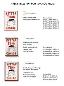 1pc Canvas Print Poster With Removable Frame, Multiple Sizes Available, Cute Cartoon Mouse Design, "Music Is Better Than Cheese" Modern Stylish Creative Wall Art Decor For Living Room, Bedroom, Hallway, Up To 60*90cm, Wood Magnetic Hanging Scroll Frame, Art Gift, Home Decor, PVC Tube Safe Packaging