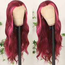 13X4 Free Part Ombre Pink Body Wave Synthetic Lace Front Wigs For Women 28 Inch Long Wavy Hair Wigs Glueless Soft Pink Ombre Colored Wigs Heat Resistant Christmas Wig Natural Long Wave Lace Front Wigs For Daily Party Cosplay Use - 挑染粉色 - 查看 6