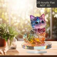 1 Piece 2D Flat Acrylic Decoration, Bohemian Crystal Cat Decoration, Colorful Table Decoration, Perfect Decoration For Home Interior Bedroom, Living Room, Daily Dining Table Decoration, Whimsical Decoration, Complex Design, 2D Flat, Perfect Gift For Family And Friends