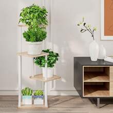 Plant Stand 5 Tier Indoor Metal Flower Shelf For Multiple Plants Corner Tall Flower Holders For Patio Garden Living Room Balcony Bedroom, Black (5 Tier-Black) - 4層-白色+索諾瑪橡木 - 查看 3