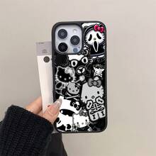 The Latest Summer Black Transparent Magnetic Phone Case Of 2025, Featuring A Dark Skull Kt Cat Pattern And Made Of Acrylic Tpu Material, Is Suitable For IPhone 16/15/14/13/12/11