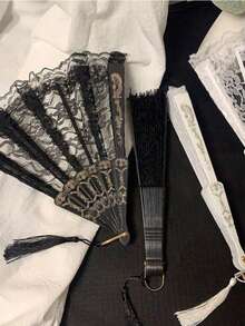 1把可折叠蕾丝扇，复古扇，黑白镂空，流苏装饰，复古风格，黑白配色，扇骨雕刻，流苏装饰，可折叠便携，适用于婚礼/汉服搭配、摄影道具、艺术收藏，高品质时尚手扇，婚礼装饰，情人节，情人节礼物，情人节装饰，婚礼装饰 - 彩色 - 查看 8