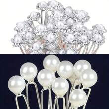 10/20pcs. Elegant Faux Pearl Hair Clips And Flower Hair Accessories - Suitable For Weddings, Parties And Festivals - Wedding Hair Accessories | Elegant Hair Clip Design | Durable U-Shaped Rhinestone Flower Hair Clips, Hair Accessories