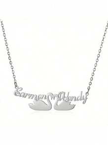 1pc Personalized Double Name Swan Necklace, Stainless Steel Animal Collar Necklace, Customized Jewelry Couples Accessory, Unique Gift For Couples, Family, Beautiful Swan