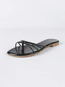 French Style Thin Strap Thong Sandals For Outdoor Wear, New Summer Versatile Chic Beach Flat Pointed Toe Sexy Bohemian Slippers For Women - Black - View 3