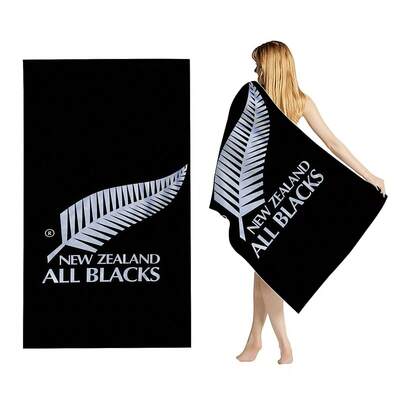 1 条装全黑队（新西兰橄榄球队）经典银蕨标志印花大号，速干、柔软、超强吸水沙滩巾，适合游泳、沐浴、旅行、野餐、露营。可机洗户外毛巾，适合男士、女士、男孩和女孩，沙滩必备
