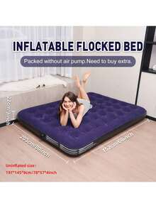 Colchón de aire flocado de lujo para acampar con bomba de aire eléctrica gratuita, impermeable, para interiores y exteriores, inflado rápido, colchón de cama de aire con superficie cómoda Colchón de aire Dual Deluxe de doble elasticidad, material PVC, almohadilla rectangular, sin carga, con sistema de inflado/desinflado rápido, para camping, viajes, cama de emergencia para el hogar, sin bomba incluida - Azul Marino - Ver 5