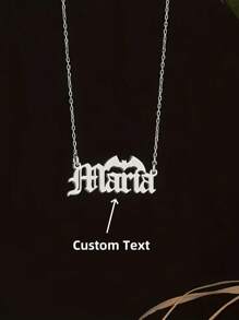 1pc Customized Gothic Style Name Pendant Necklace For Women, Vintage Elegant Design With Bat Motif, Suitable For Daily Wear, Halloween And All Seasons