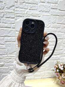 Sequins 1pc Resin Rhinestone Studded Phone Case With Rhinestone Chain