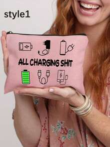 Canvas Charger Storage Bag - Low Allergic, Non-Waterproof Electronics Accessory Case - Unisex Travel Data Cable And USB Organizer Pouch ,Power Bank ,Portable Charger Charger Case School College Headphone Case Cable Bag Electronic Bag Cable Organizer Power Bank Charger - Multicolor - View 4