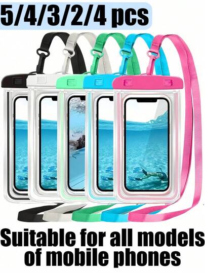 5/3 st vattentät telefonväska, vattentät väska, resetillbehör, universal vattentät telefonväska, vattentät mobiltelefonväska med airbag, 1/2/3/4/5 st, vattentätt telefonfodral med snoddskydd kompatibel med iPhone 15 14 13 12 11 Pro Max, vattentätt telefonfodral för undervattensbad, torrväska för strandmobil för smartphone, sportväska, sportväska, semesterresor, semester, sommarbadväska, semester., strandtillbehör, badmattor
