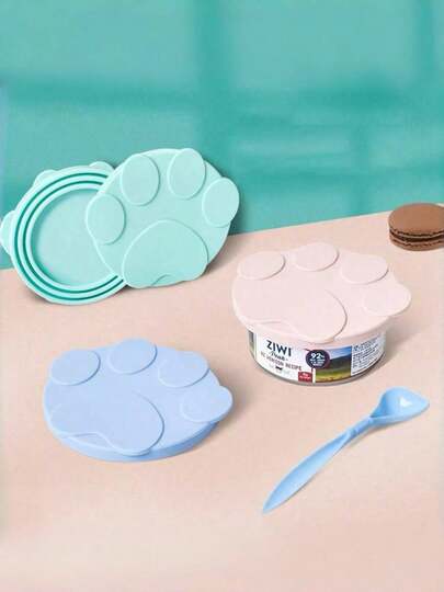 PETSIN Portable Silicone Dog Cat Canned Lid 2-In-1Food Sealer Spoon Pet Food Cover Storage Fresh-Keeping Lids Bowl Dog Accessories