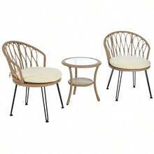 U_STYLE Outdoor Leisure Set, 2 Rattan Single Chairs With A Glass Round Table, Perfectly Suited For Patios, Balconies, And Courtyards - 1 - View 6