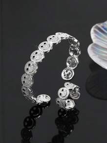 2pcs Set Luxury Elegant Smiling Face Bangle And Ring Set, Fashion Minimalist Copper Alloy Cubic Zirconia Jewelry Set, Valentine's Jewelry Gift