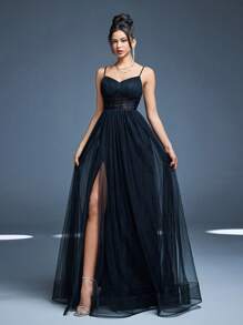 Magiacy新款浪漫露肩伴娘礼服，褶皱荷叶边雪纺连衣裙，黑色