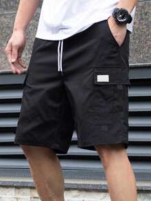 Men's Casual Label Multi-Strap Cargo Shorts - Black - View 1