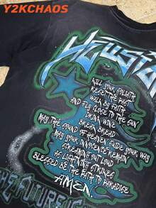 Men's T-Shirt Visual Double-Sided Printing, Y2k Men's Fashionable Printing Casual Simple Short Sleeved T-Shirt - 黑色 - 查看 4