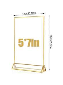 1 件，4*6 英寸，5*7 英寸，A5 尺寸透明亚克力标牌展示架多用途双面金色框架婚礼号码牌桌传单菜单卡架 - 金邊透明 - 查看 13