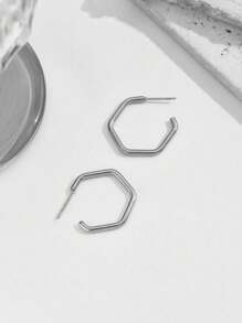 1 par de pendientes minimalistas de acero inoxidable con forma de hexágono