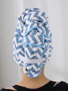 1pc&4pcs Coral Fleece Diamond Wave Pattern Thickened & Extra Long Hair Drying Towel For Women, Quick-Dry Absorbent Head Wrap Towel With Elastic Band Bath Cap - Multicolor - View 4
