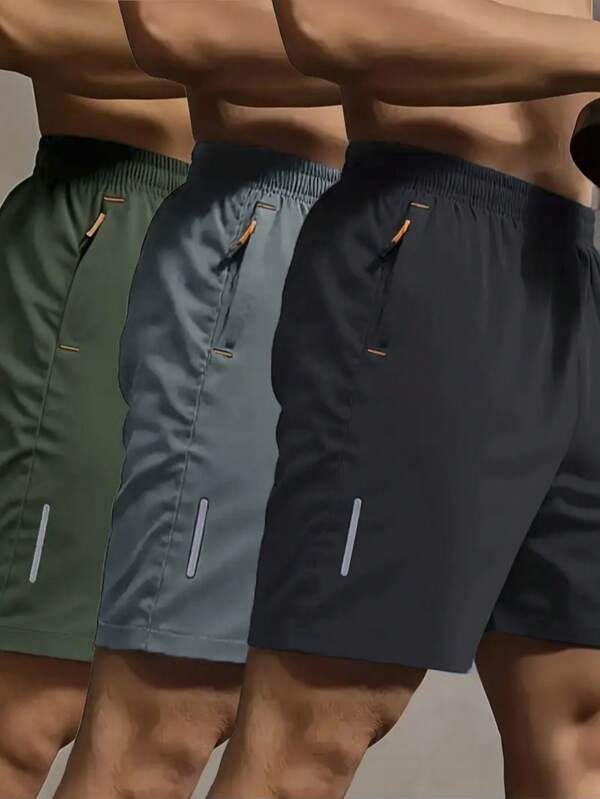 3 أجزاء شورتات رياضية كاجوال صيفية للرجال بخصر مرن وجيوب سوستة - من قماش تنفس الهواء وناعم وسريع الجفاف - مناسب للأنشطة الخارجية والركض والتنزه - هدية مثالية للرجال النشطين