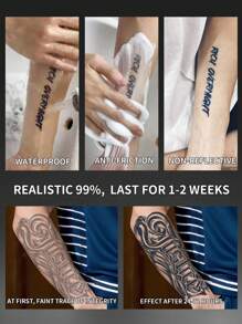 1 pieza Tatuaje temporal al estilo occidental inglés, tatuaje semipermanente, a prueba de agua y sudor, dura de 1 a 2 semanas, realista, con jugo de hierbas, anti-fricción, sin reflejo, falso negro, tatuajes falsos para mujeres y hombres, pegatinas de tatuaje para brazo, pecho, pierna, abdomen, cintura, dedo, cuello, espalda, arte corporal modernista