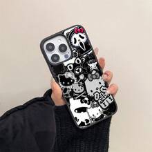 The Latest Summer Black Transparent Magnetic Phone Case Of 2025, Featuring A Dark Skull Kt Cat Pattern And Made Of Acrylic Tpu Material, Is Suitable For IPhone 16/15/14/13/12/11