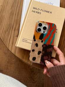 拼接复古豹纹四色双层手机壳 适用于苹果16 Pro Max/15 Pro Max/14 Pro Max/13 Pro/12 防水防震防摔防刮 - 巧克力棕 - 查看 4