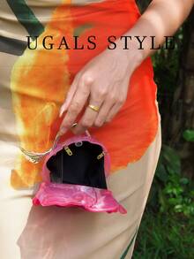 奢华情人节花朵新娘婚礼钱包派对舞会手包盒手提包甜美女士晚宴流浪包斜挎包 - 粉色 - 查看 7