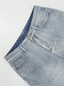 Shorts vaqueros informales y cómodos con estampado integral en jacquard, diseño vintage para el verano